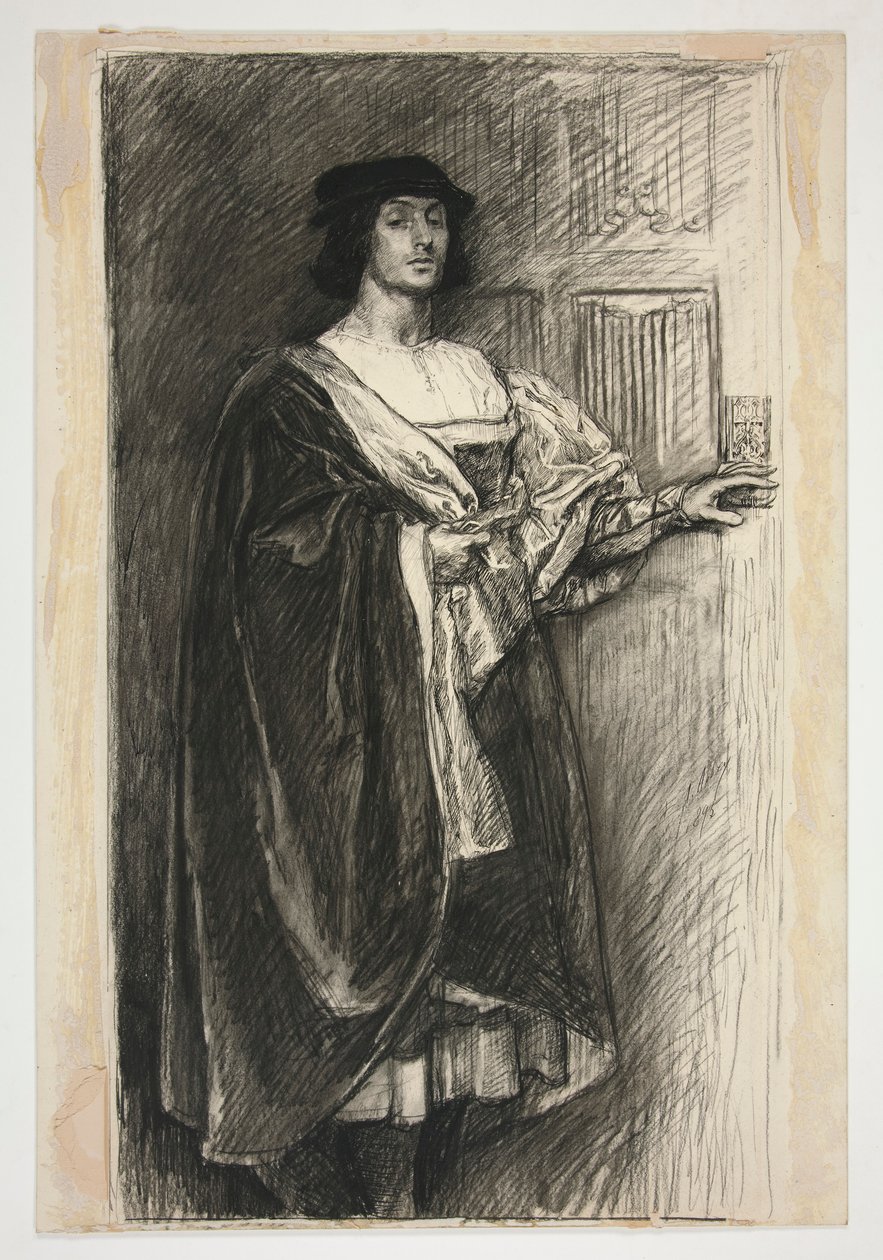 Mann i renessansedrakt - (uidentifisert illustrasjon for et Shakespeare-skuespill?) av Edwin Austin Abbey