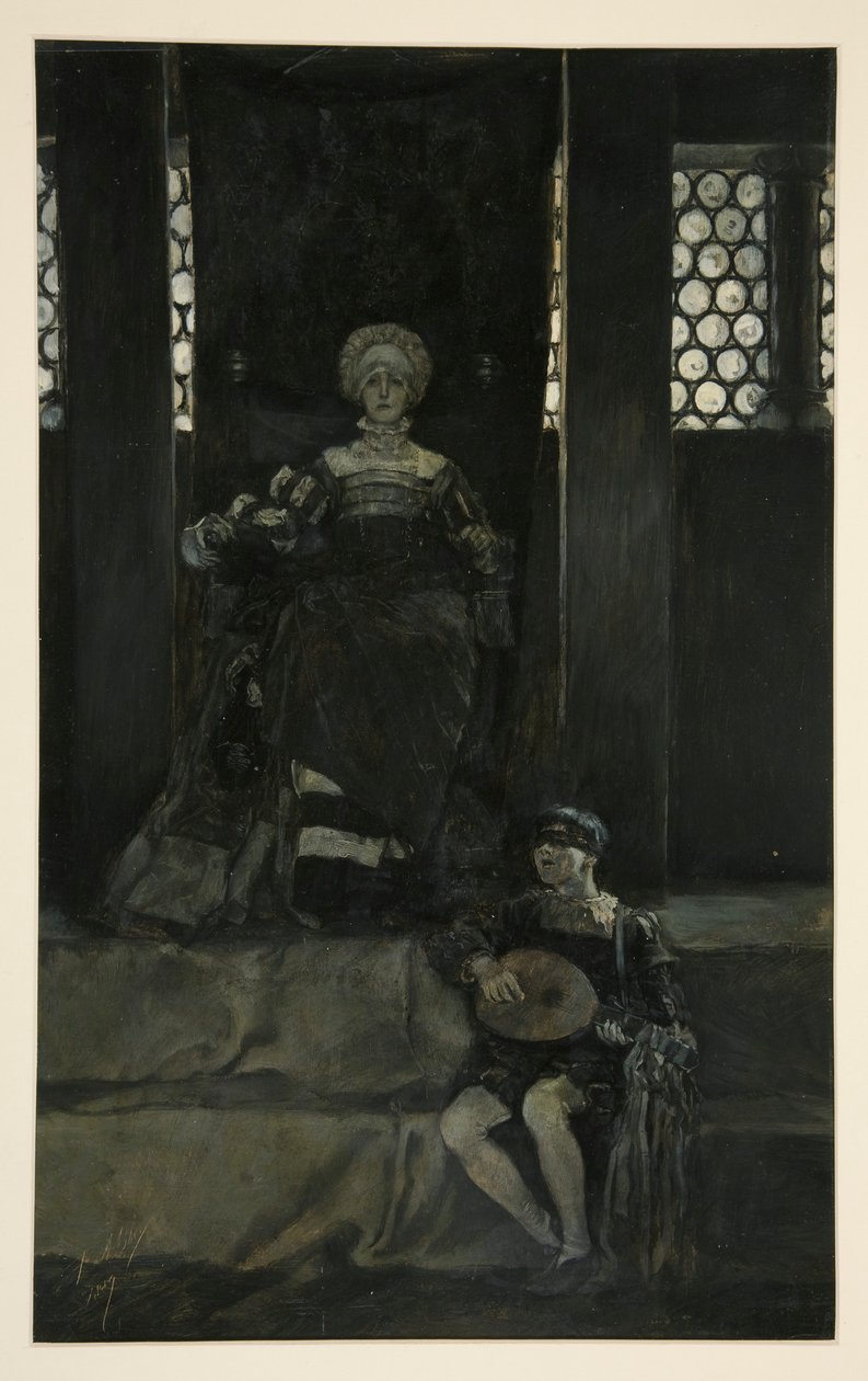 Mariana og guttesang - akt III, Scene I, Mål for Mål av Edwin Austin Abbey