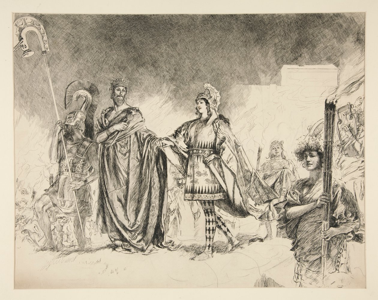 Marriage Morning of Theseus and Hippolyta (studie for .1036) - Enter Theseus, fra A Midsummer Night av Edwin Austin Abbey
