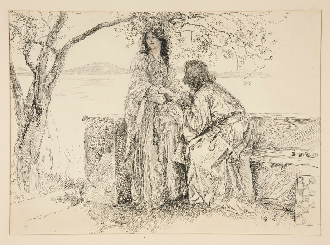 Miranda og Ferdinand, illustrasjon for akt V, Scene i, The Tempest av Edwin Austin Abbey
