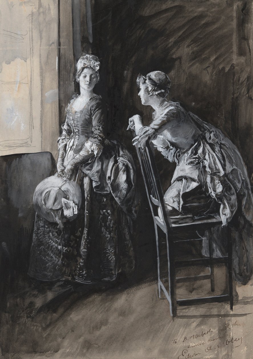 Miss Neville og Miss Hardcastle, illustrasjon for Oliver Goldsmith av Edwin Austin Abbey