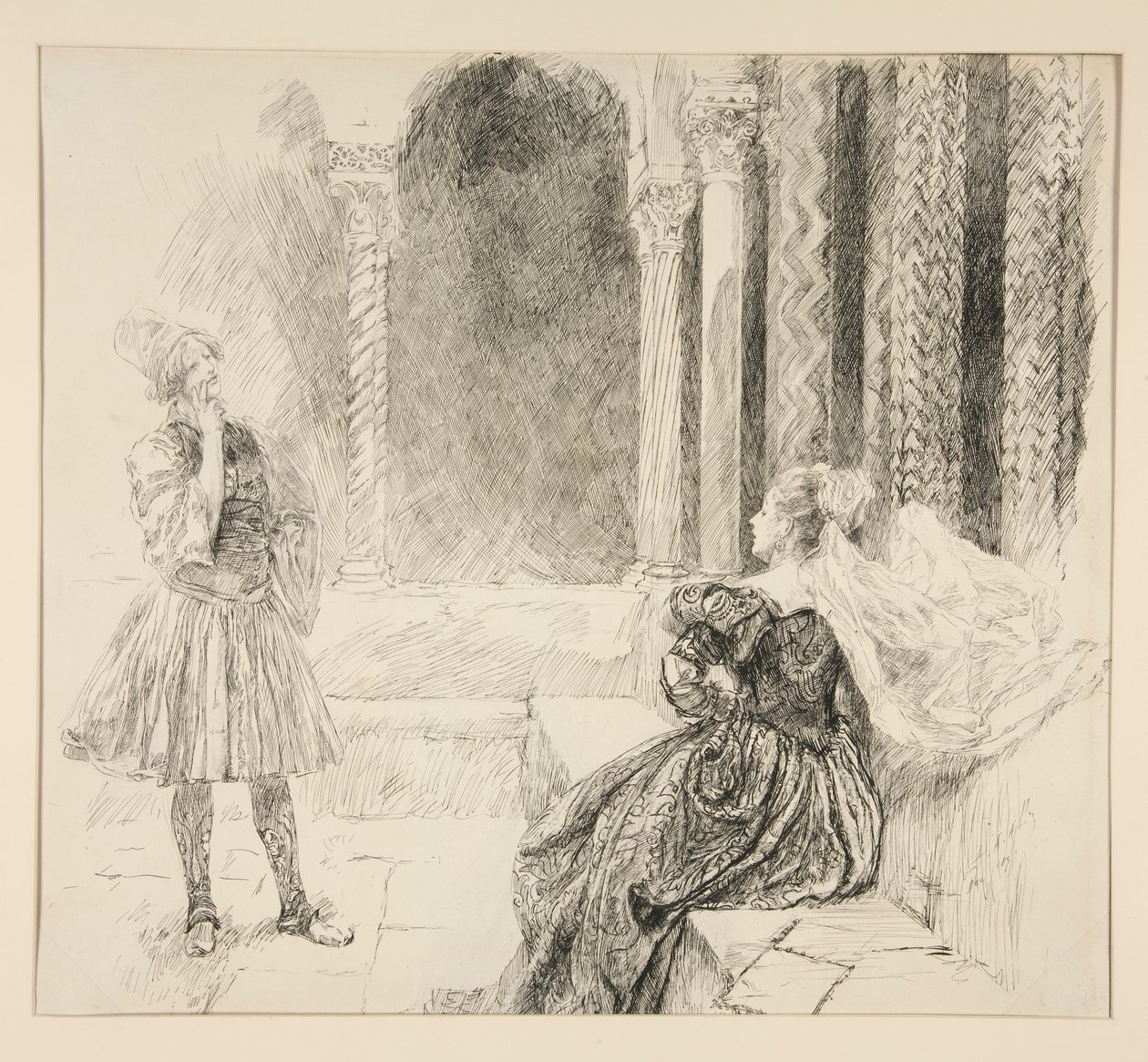 Olivia og Viola, illustrasjon for Act I, Scene v, Twelfth Night av Edwin Austin Abbey