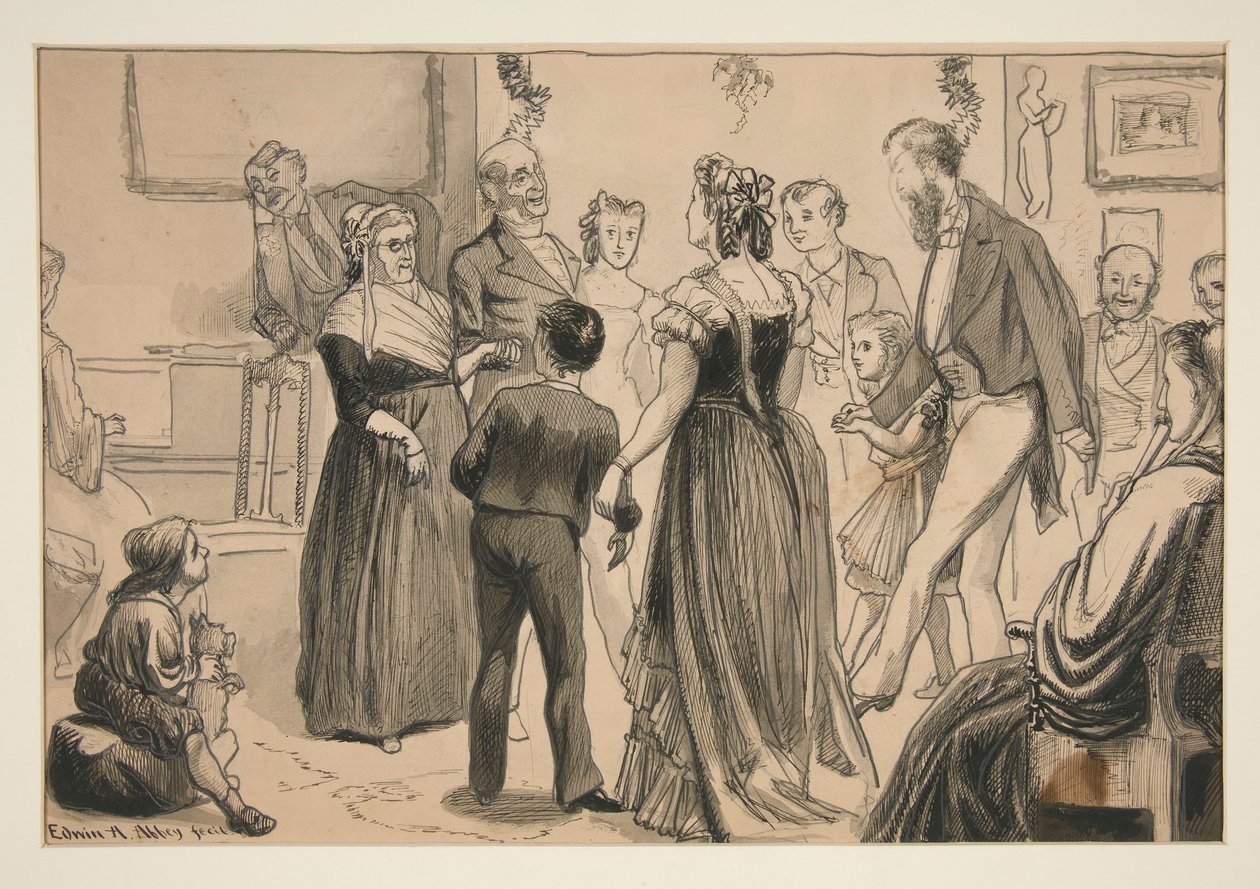 Fest i et viktoriansk hjem - uidentifisert illustrasjon av Edwin Austin Abbey