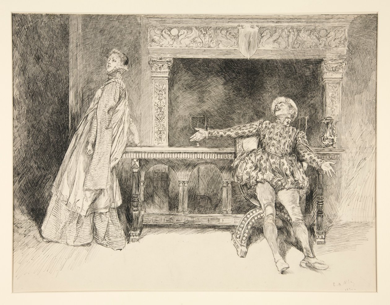 Petruchio Banters Katharina, fra akt II, Scene i, Taming of the Shrew av Edwin Austin Abbey
