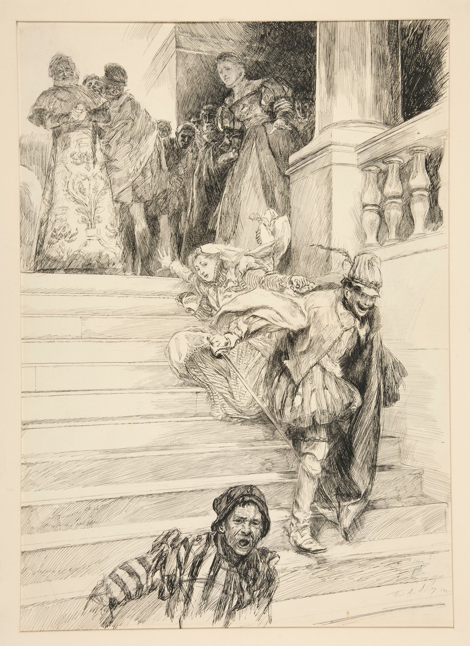 Petruchio bærer av bruden sin, fra akt III, Scene ii, Taming of the Shrew av Edwin Austin Abbey