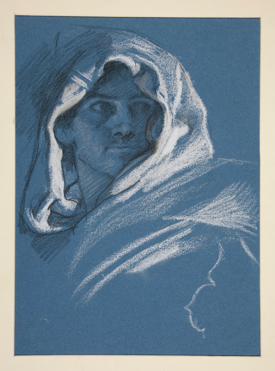 Portrett av en ung mann med hette av Edwin Austin Abbey