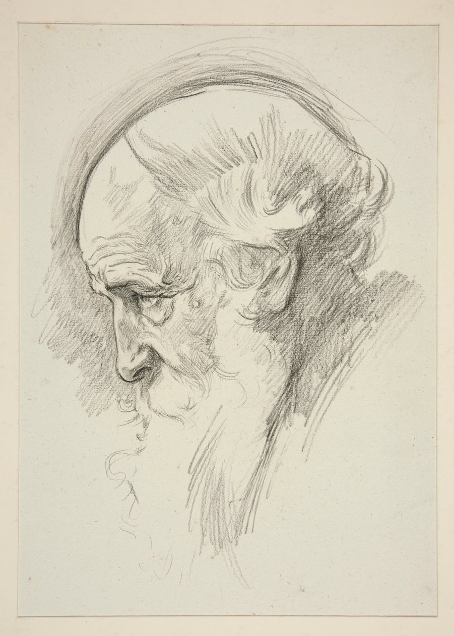 Portrett av en gammel skjeggete mann, i profil av Edwin Austin Abbey