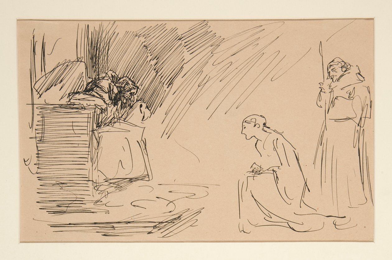 Foreløpig skisse for akt II, scene I, alle av Edwin Austin Abbey