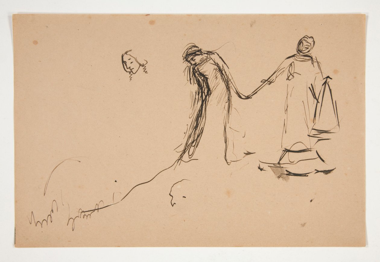 Foreløpig skisse av Helena og Lafeu for akt IV, scene III, alle av Edwin Austin Abbey