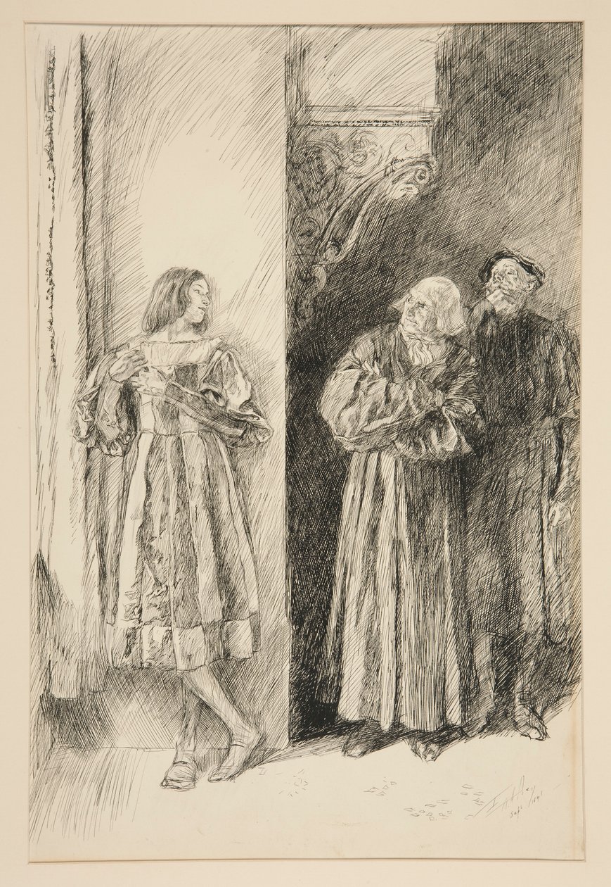 Proteus og Antonio, fra akt I, Scene iii, Two Gentlemen of Verona av Edwin Austin Abbey