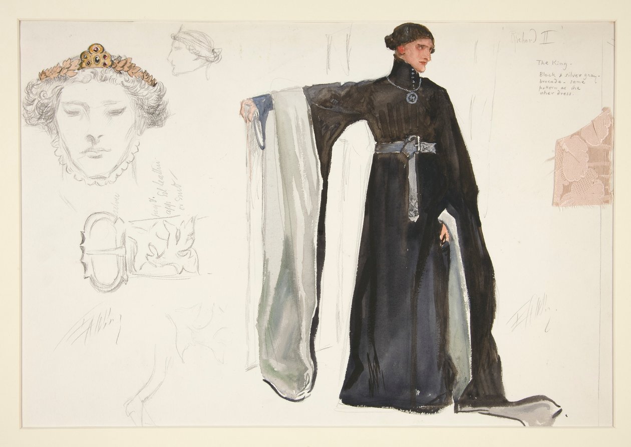 Richard II (i svart), kostymeskisse for Henry Irving av Edwin Austin Abbey