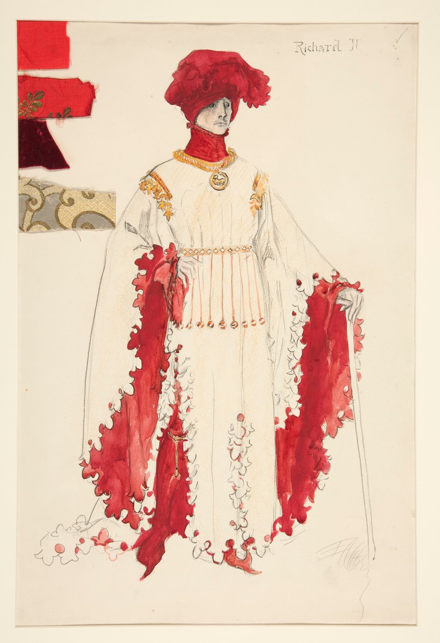 Richard II (i rødt), kostymeskisse for Henry Irving av Edwin Austin Abbey