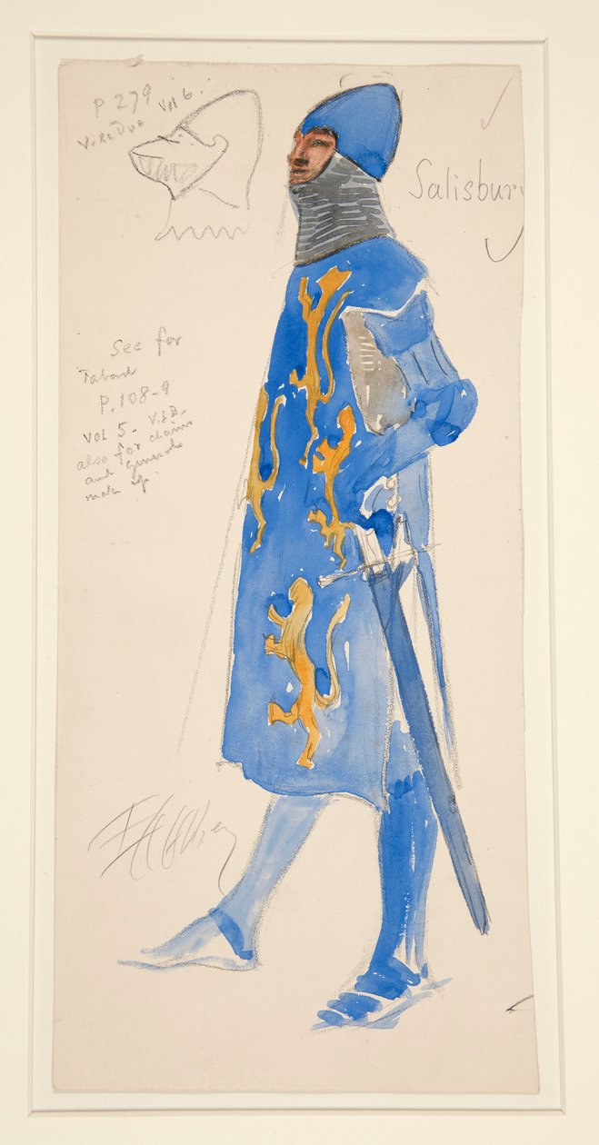 Salisbury (væpnet), kostymeskisse for Henry Irving av Edwin Austin Abbey
