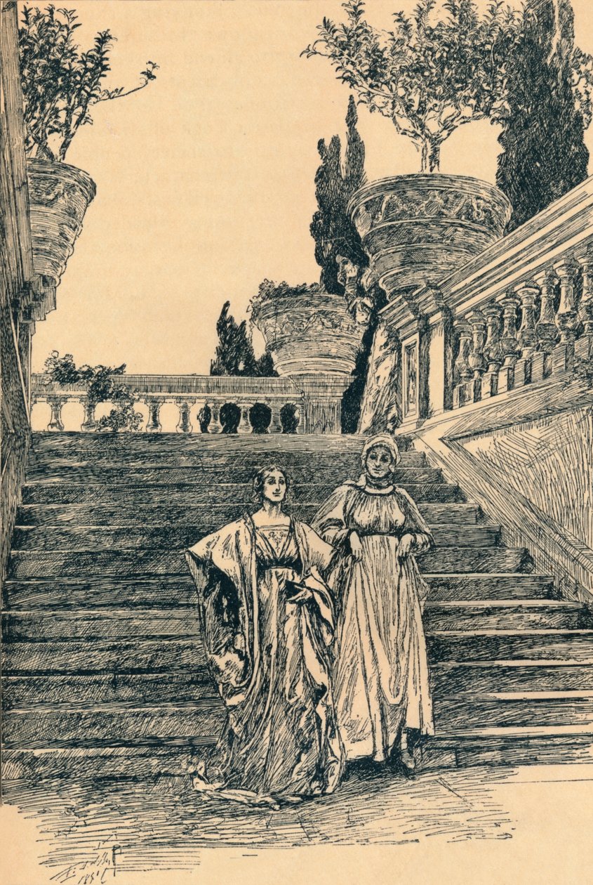 Scene fra Much Ado about Nothing, c1890 av Edwin Austin Abbey