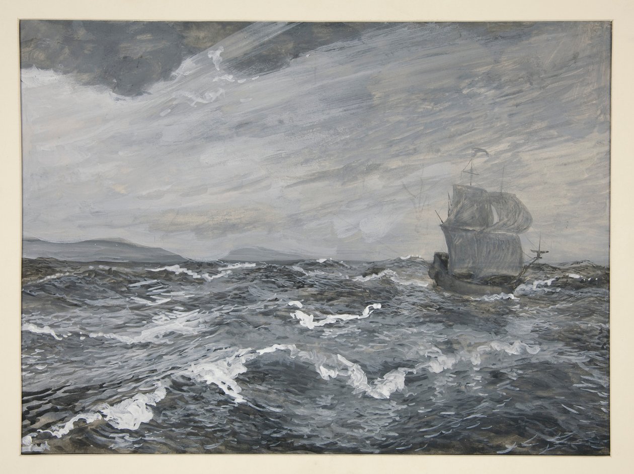 Havlandskap med seilbåt av Edwin Austin Abbey