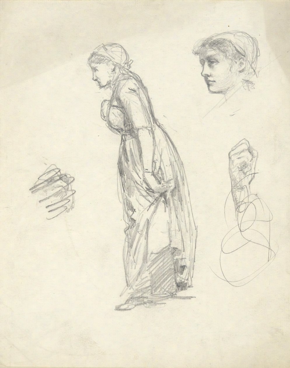 Studieark: Kvinne, hode og hender av Edwin Austin Abbey