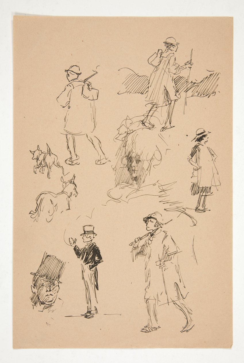 Ark med skisser av landsfigurer av Edwin Austin Abbey
