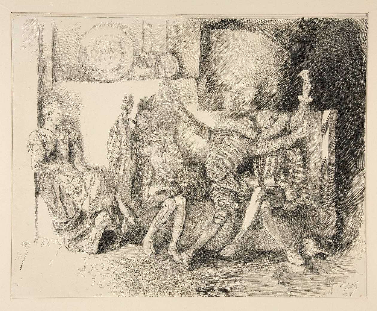 Sir Toby og hans følgesvenner, illustrasjon for akt II, Scene iii, Twelfth Night av Edwin Austin Abbey