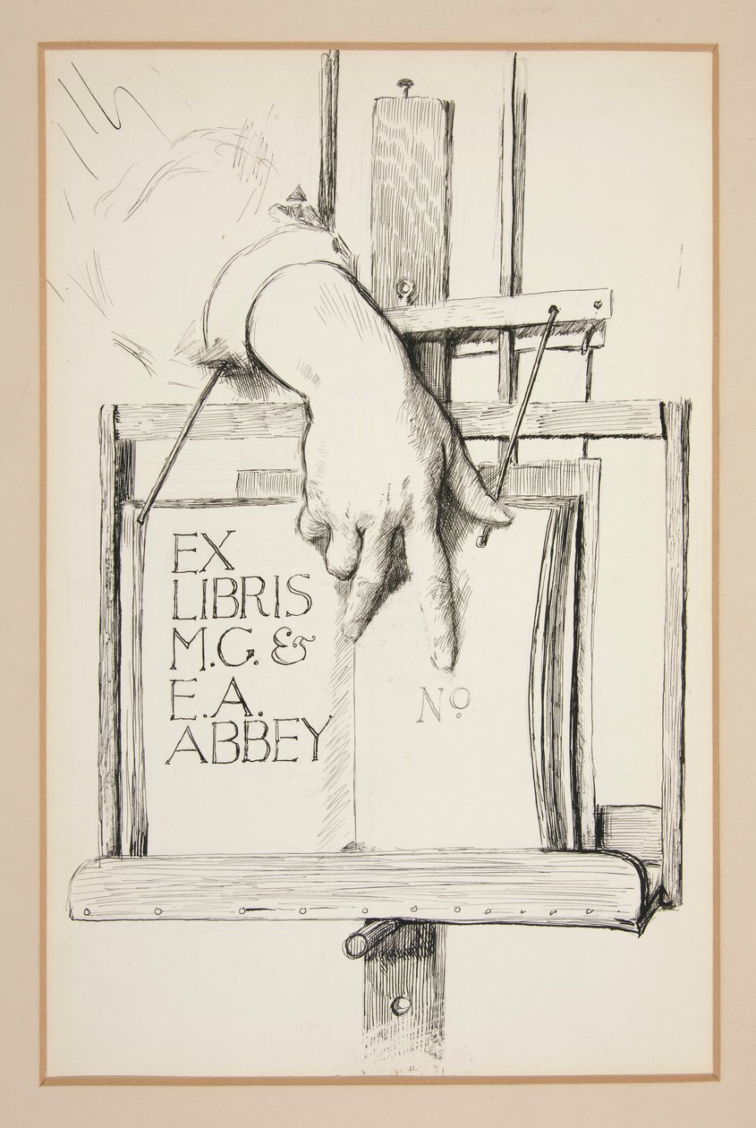 Skisse for Ex Libris: M.G. & E.A. Abbey av Edwin Austin Abbey
