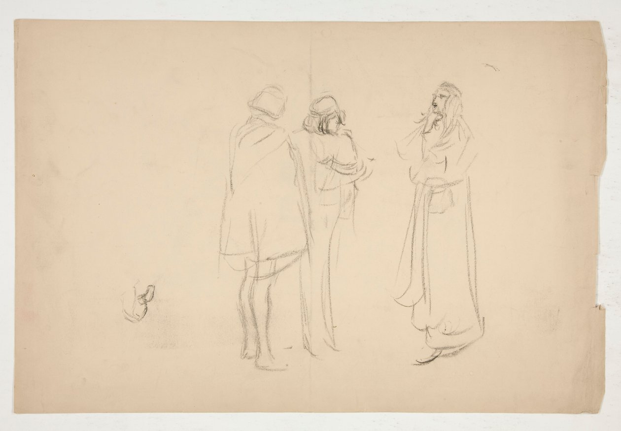Skisse av tre menn, fra Merchant of Venice av Edwin Austin Abbey