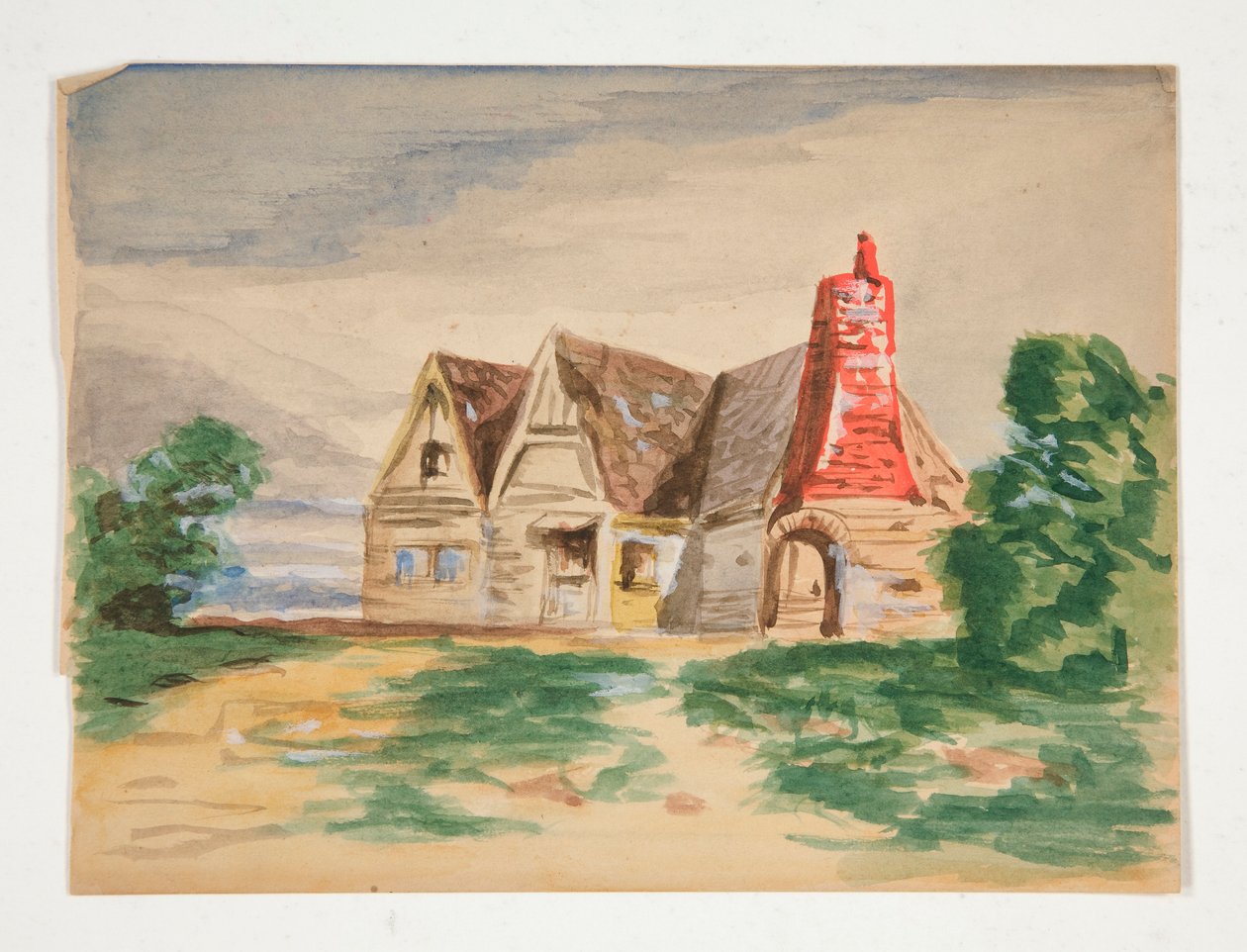 Skisse av en hytte på landet av Edwin Austin Abbey
