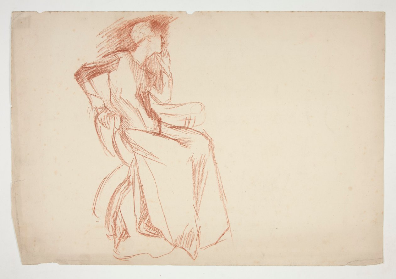 Skisse av en kvinnelig figur, sittende - uidentifisert illustrasjon av Edwin Austin Abbey