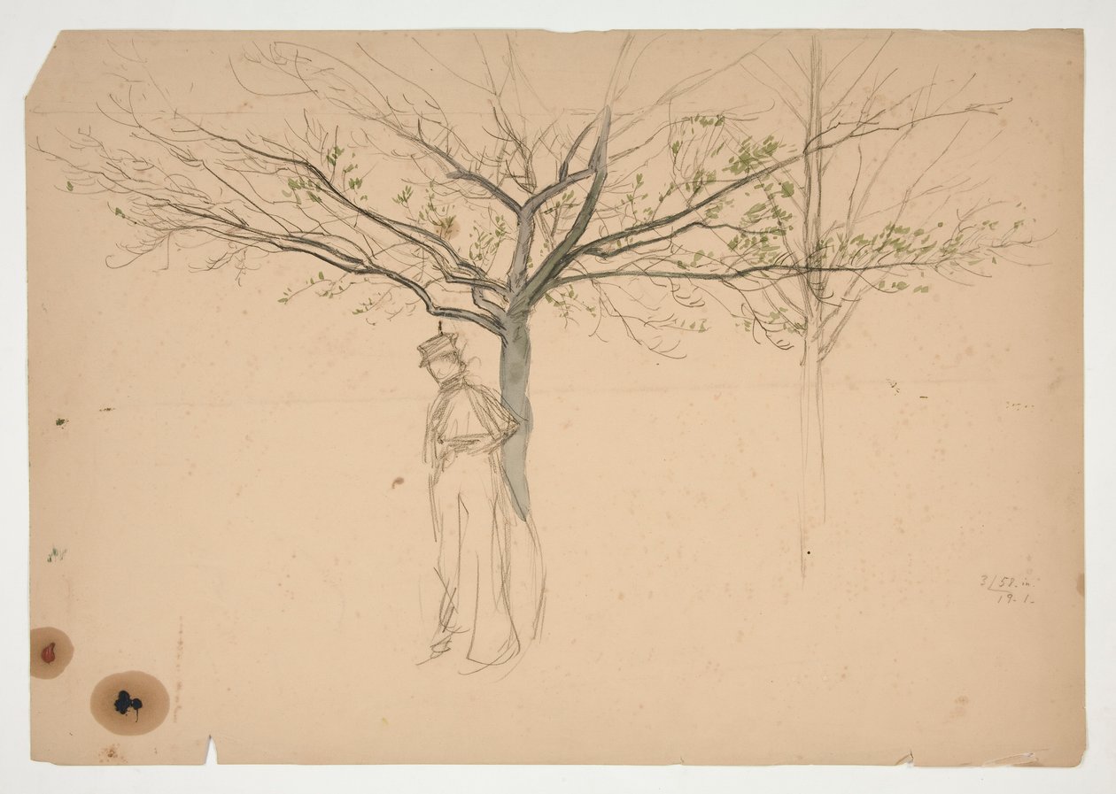 Skisse av en figur under et tre av Edwin Austin Abbey