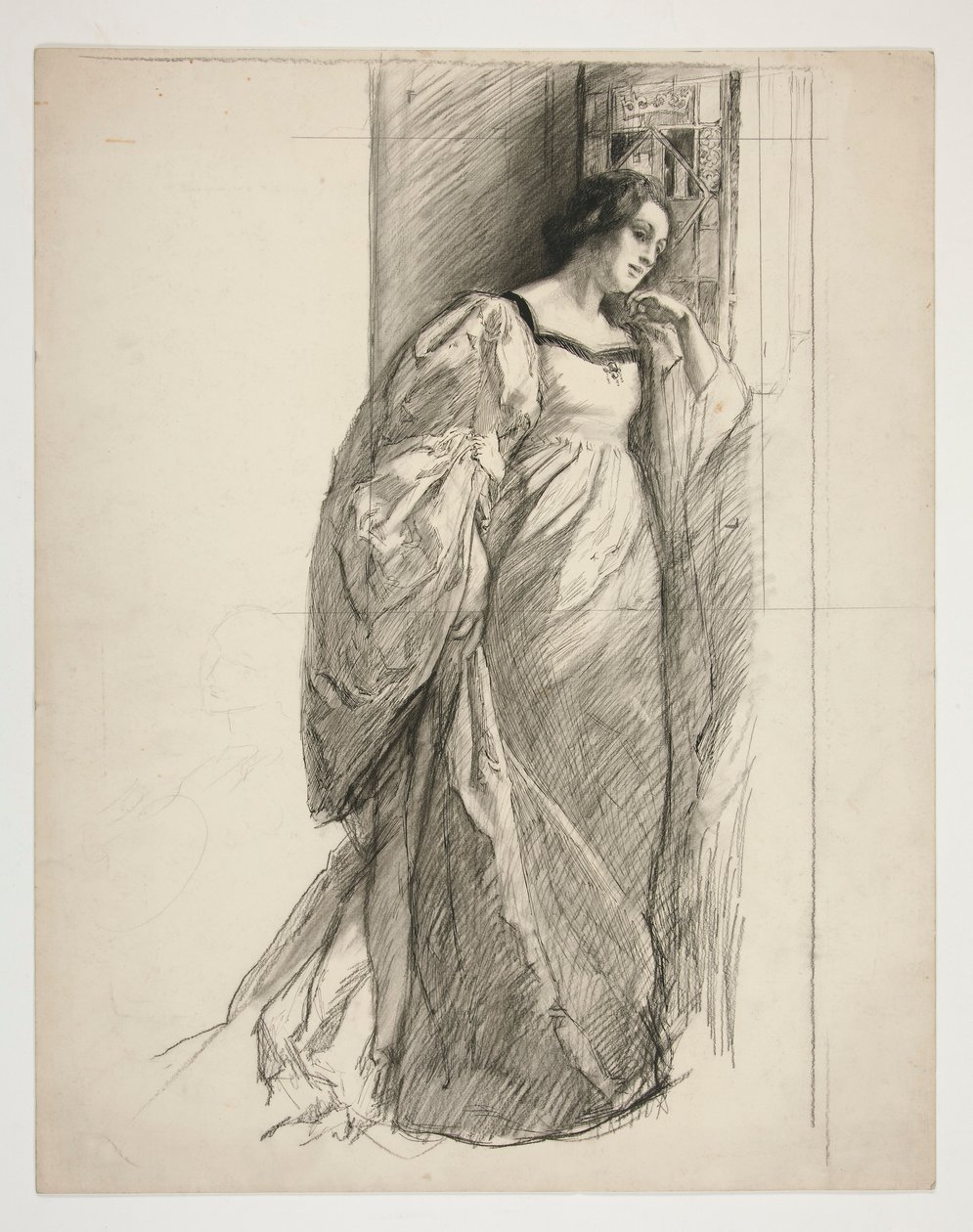 Skisse av en dame, illustrasjon for av Edwin Austin Abbey