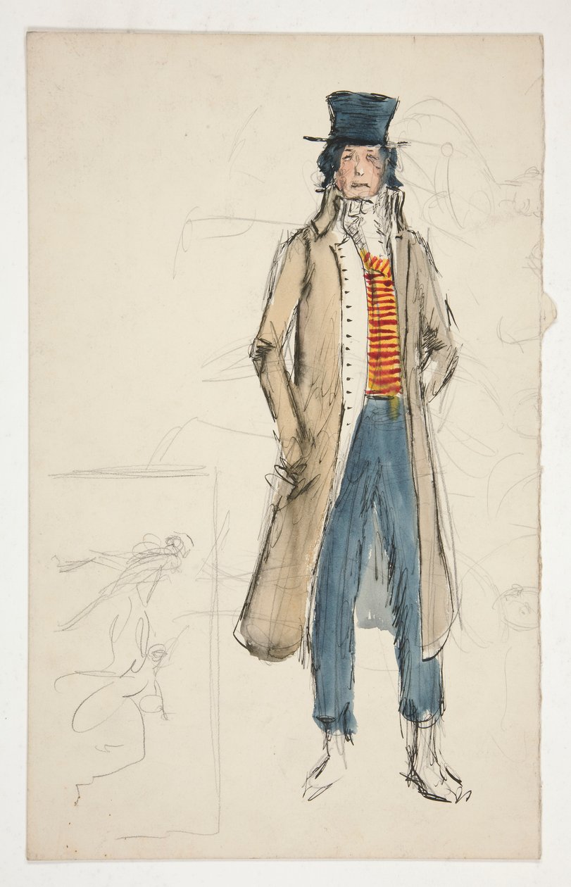Skisse av en mann - kostymestudie for La Tosca(?) av Edwin Austin Abbey