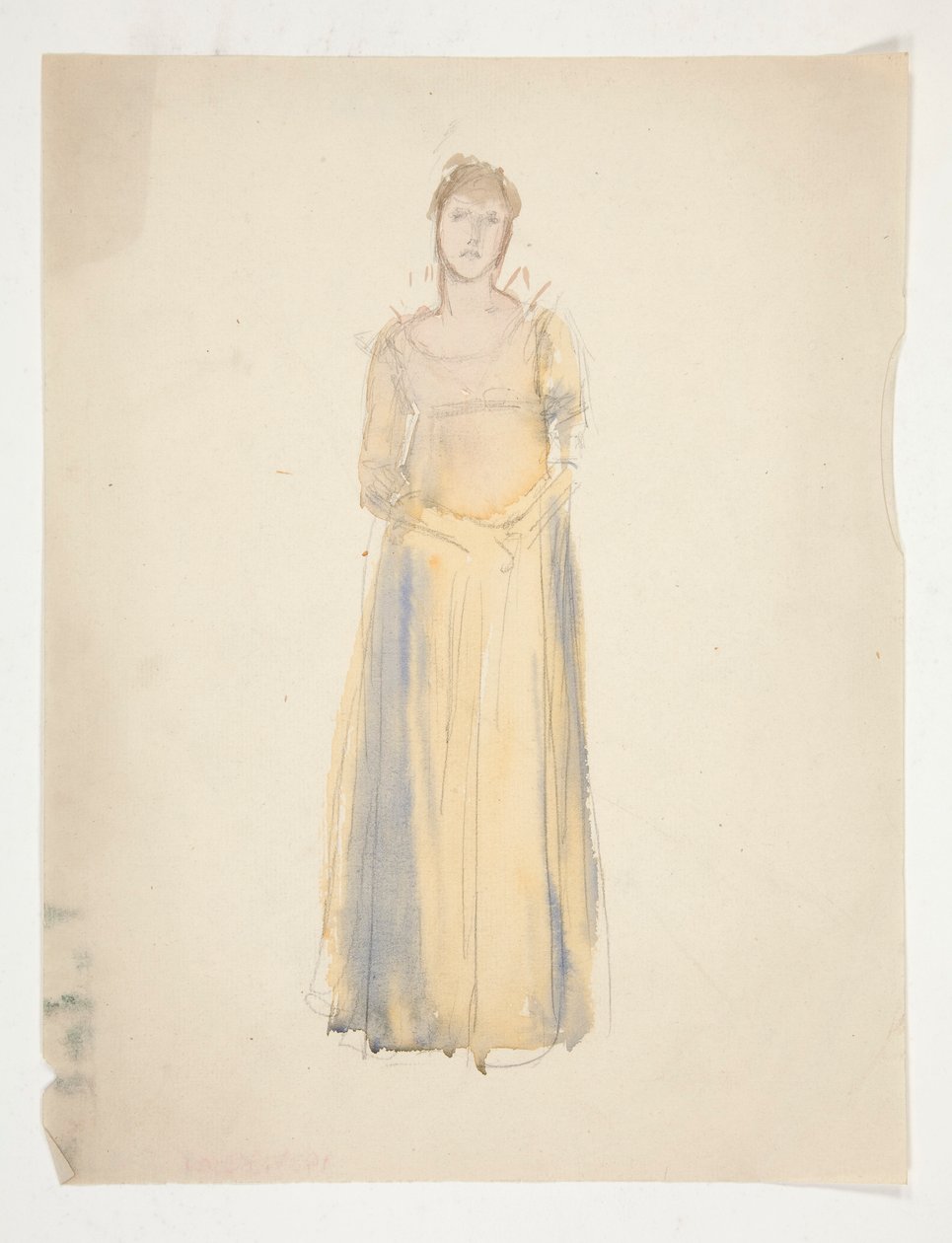 Skisse av en kvinne (kledd i gult) - kostymestudie for et teaterstykke? av Edwin Austin Abbey