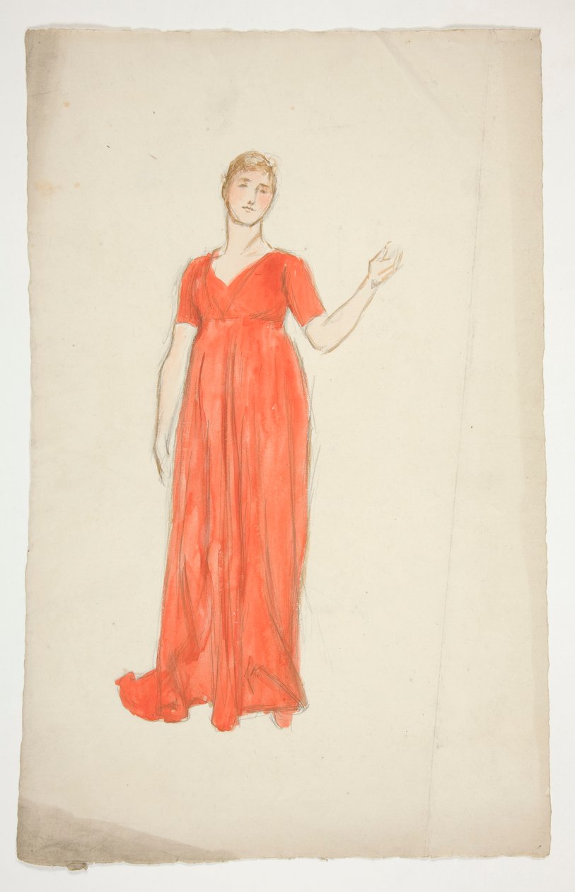 Skisse av en kvinne - kostymestudie for et teaterstykke? av Edwin Austin Abbey