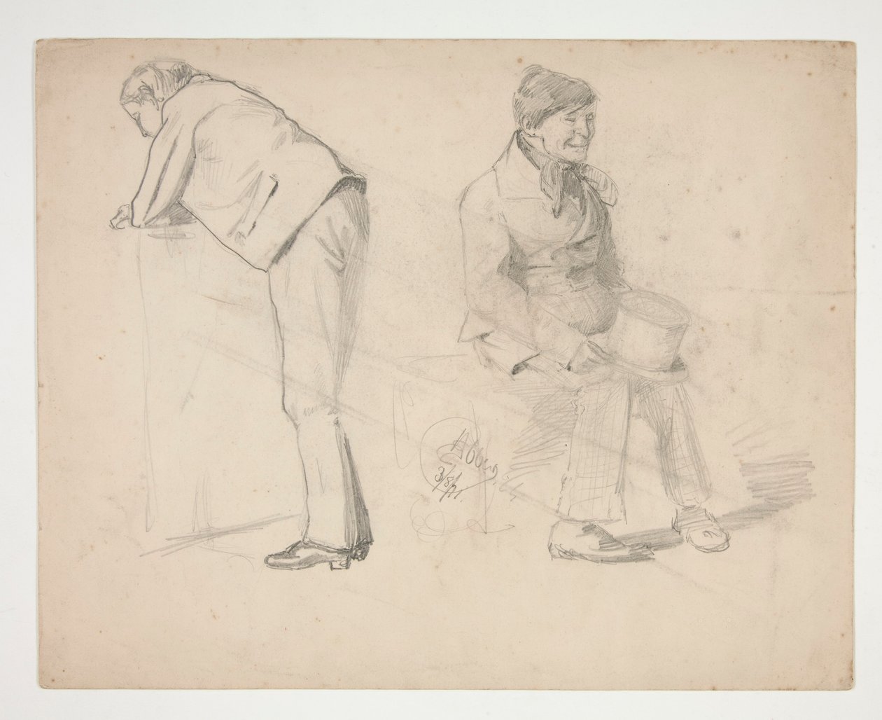 Skisse av to menn - uidentifisert illustrasjon av Edwin Austin Abbey