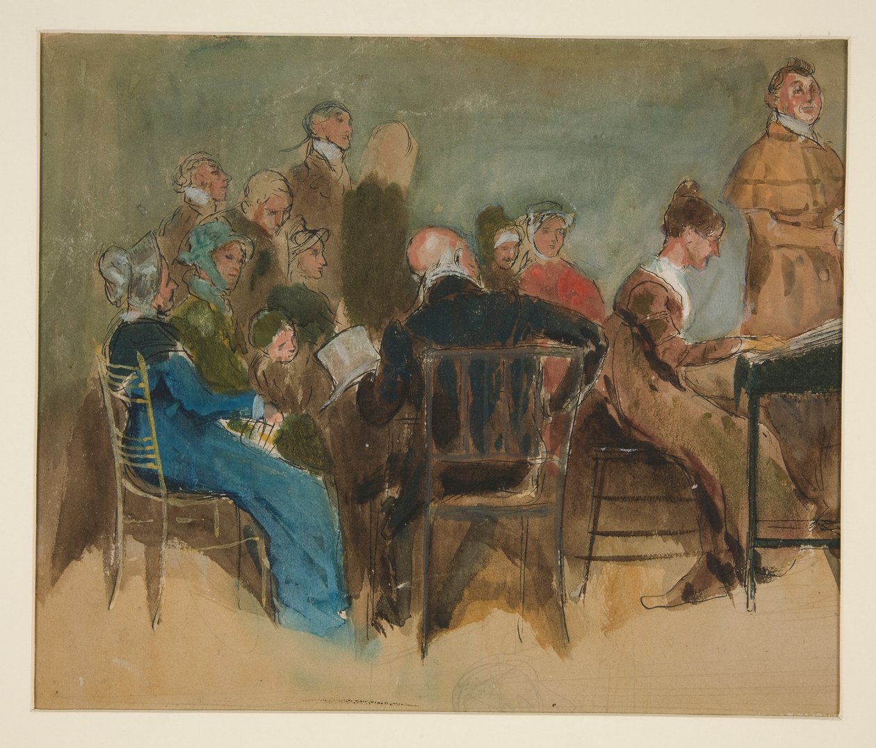 Skisse av kvinner i et interiør - uidentifisert illustrasjon av Edwin Austin Abbey