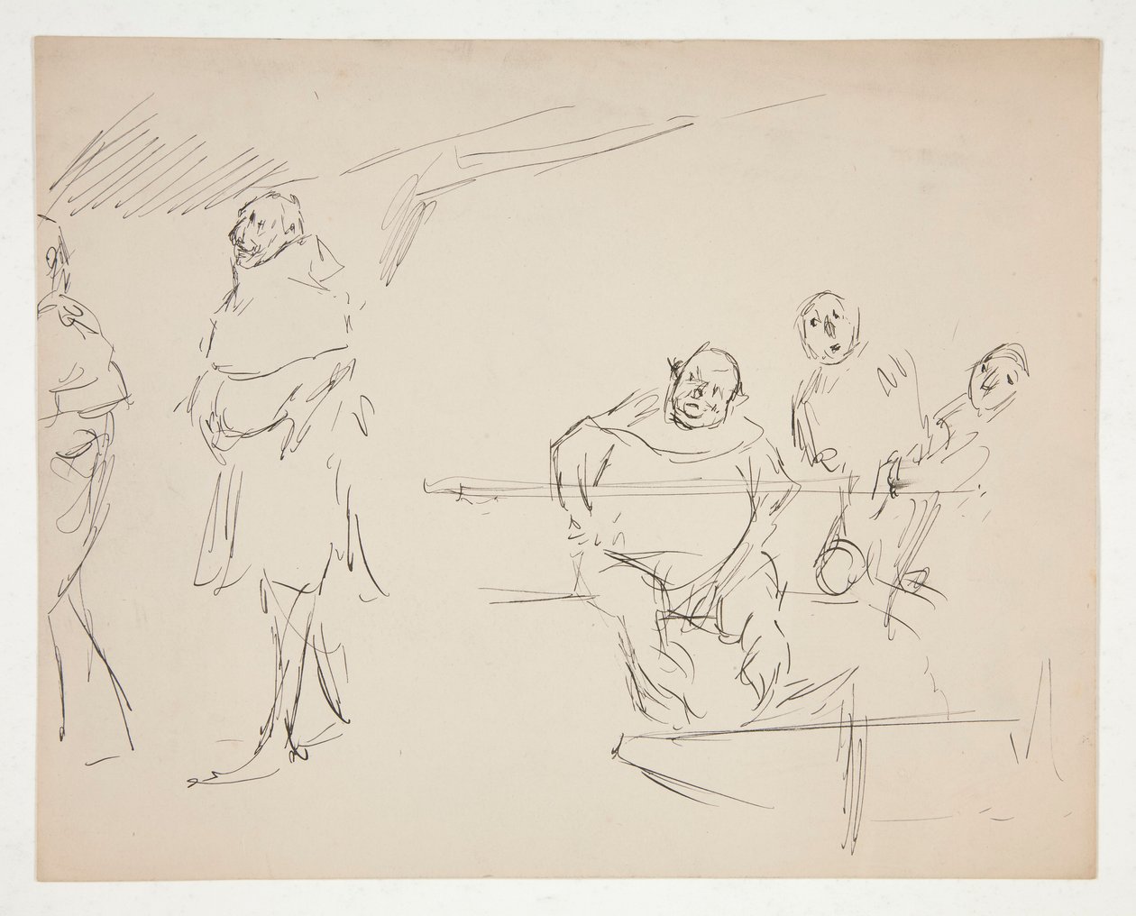 Studier for et uidentifisert Shakespeare-skuespill (Falstaff?) (recto og verso) av Edwin Austin Abbey