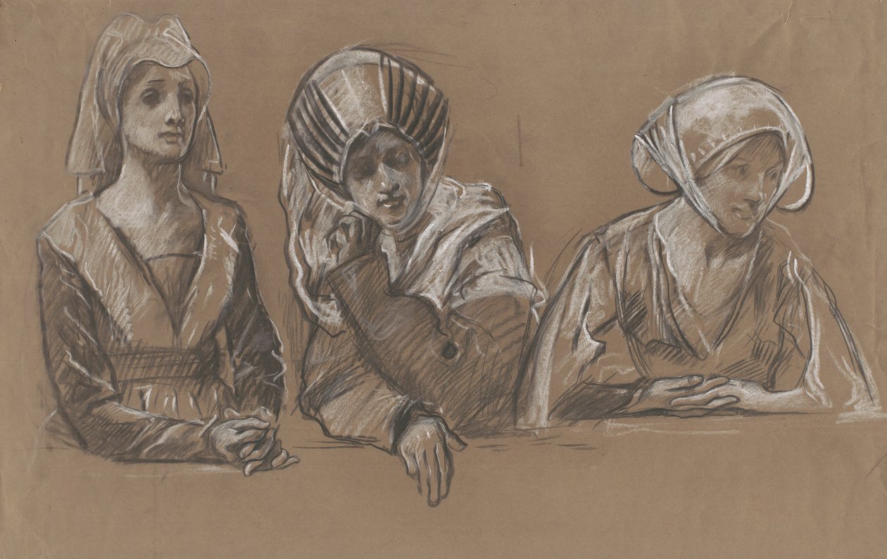 Studier av 3 kvinner for Royal Exchange. av Edwin Austin Abbey