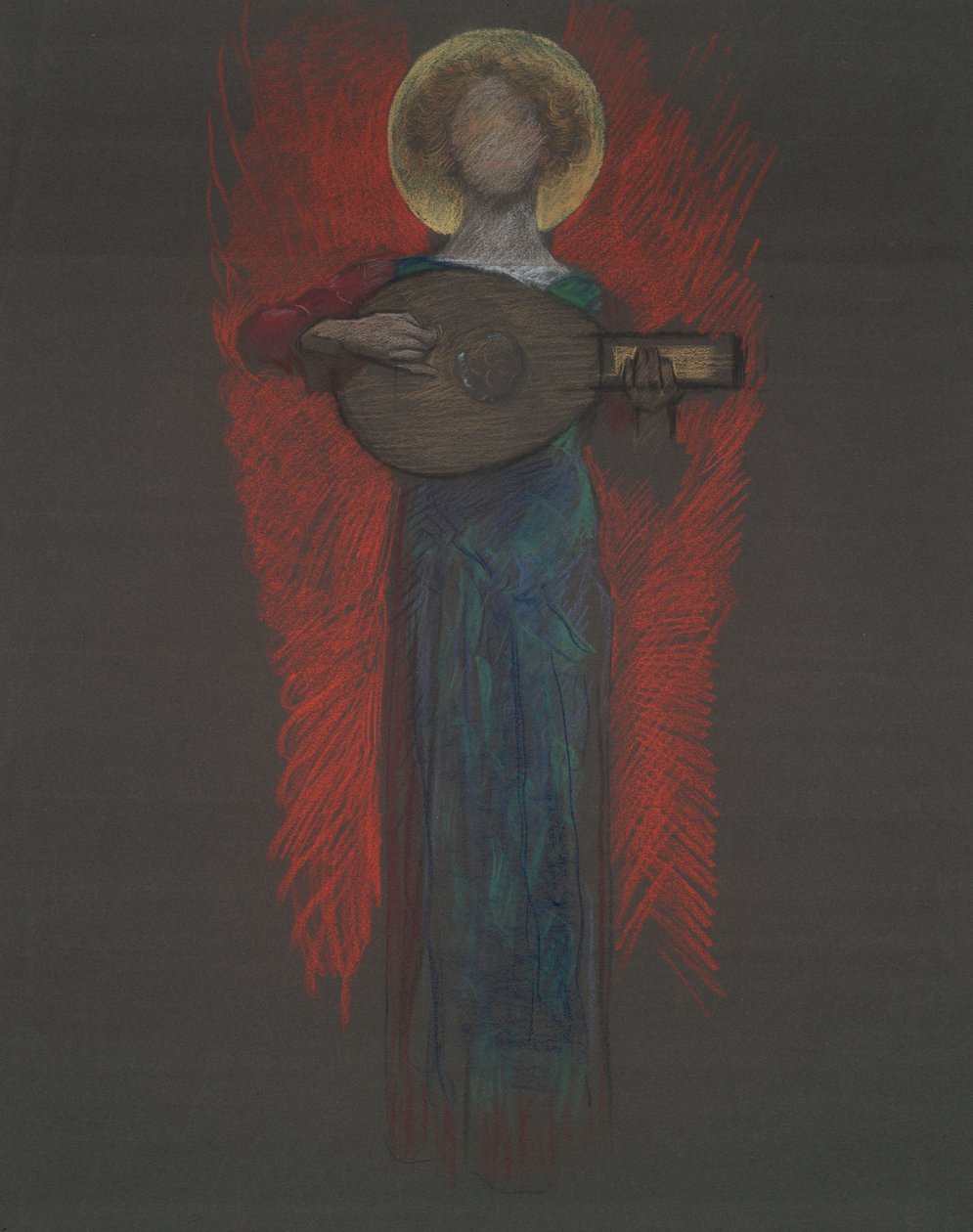 Studie, engel med musikkinstrument av Edwin Austin Abbey