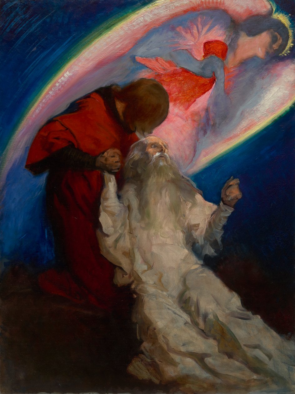 Studie for Amfortas utgitt av Galahad, i The Quest and Achievement of the Holy Grail, Book Delivery Room, Boston Public Library av Edwin Austin Abbey
