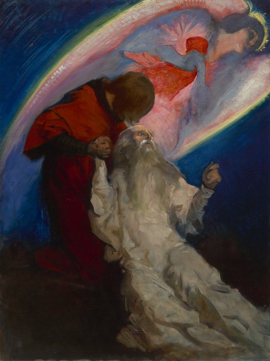 Studie for Amfortas utgitt av Galahad i The Quest and Achievement of the Holy Grail, ca. 1893-1901 av Edwin Austin Abbey