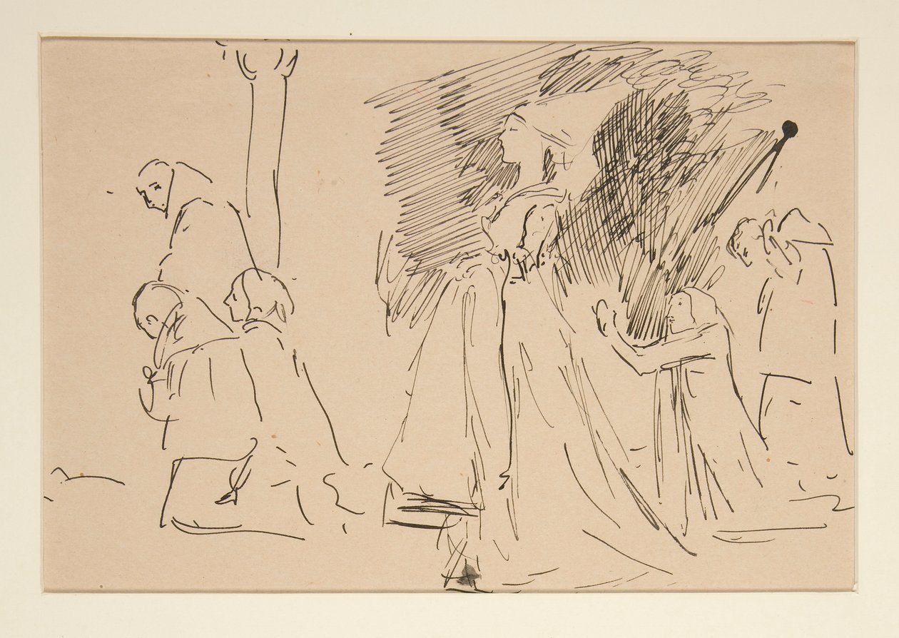 Studie for prest og den store dame (akvarell) av Edwin Austin Abbey