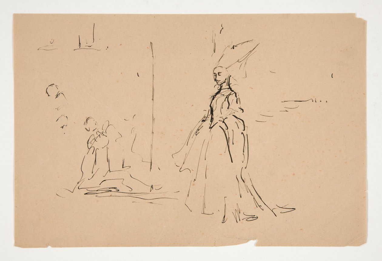 Studie for prest og den store dame (akvarell) av Edwin Austin Abbey