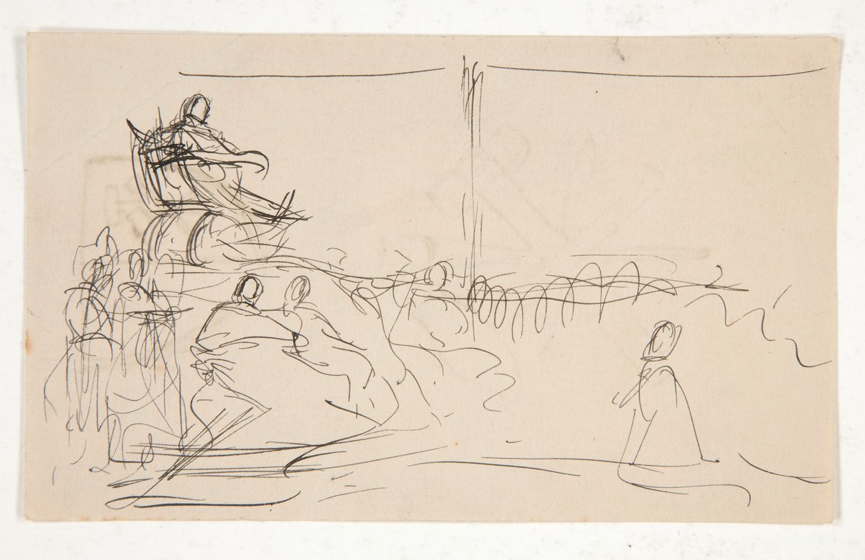 Studie for rettssaken mot dronning Katherine. Våpenskjold på ryggen. av Edwin Austin Abbey