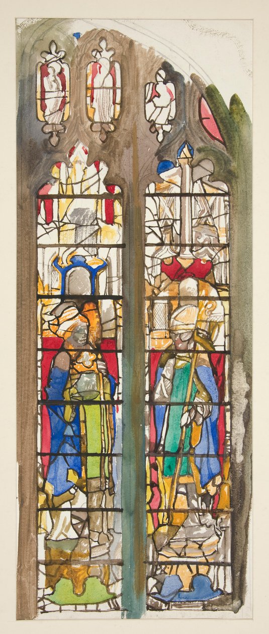Studie for et uidentifisert glassmaleri med helgener av Edwin Austin Abbey