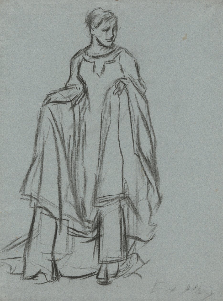 Studie for drapert kvinne, figurstudie for The Quest of the Holy Grail (serie med 15 malerier for Boston Public Library, fullført i 1901) av Edwin Austin Abbey