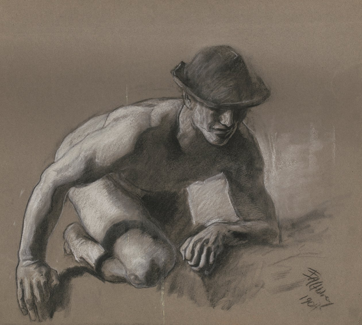 Studie for figur av gruvearbeider i av Edwin Austin Abbey