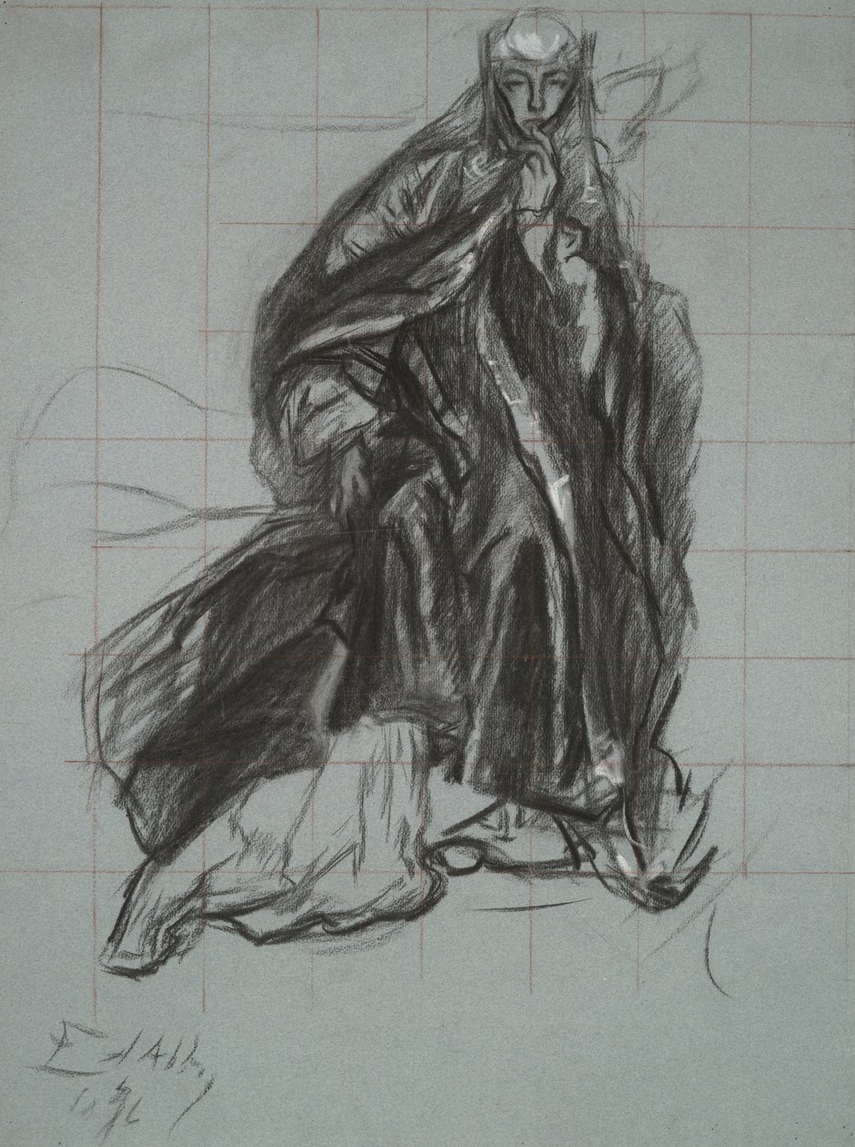 Studie for dronningen, fra The Play Scene, Hamlet, 3. akt, scene 2 av Edwin Austin Abbey