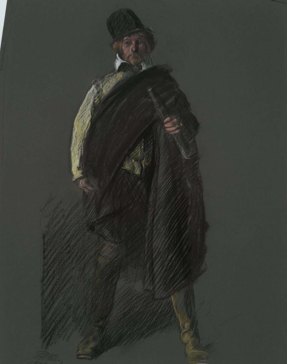 Studie for figuren til kaptein Peter Minuit, i av Edwin Austin Abbey