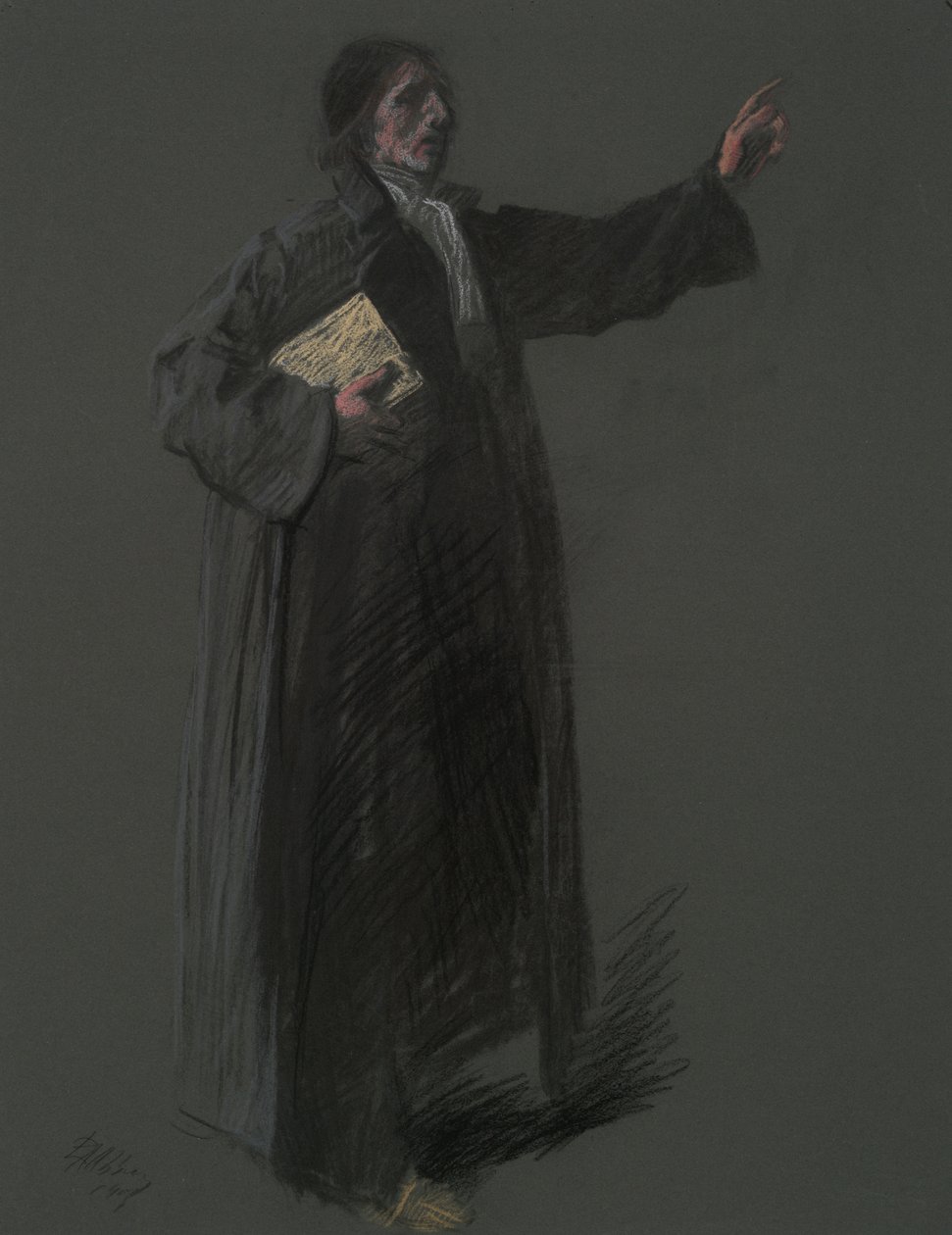Studie for figuren til Johann Kelpius, i av Edwin Austin Abbey