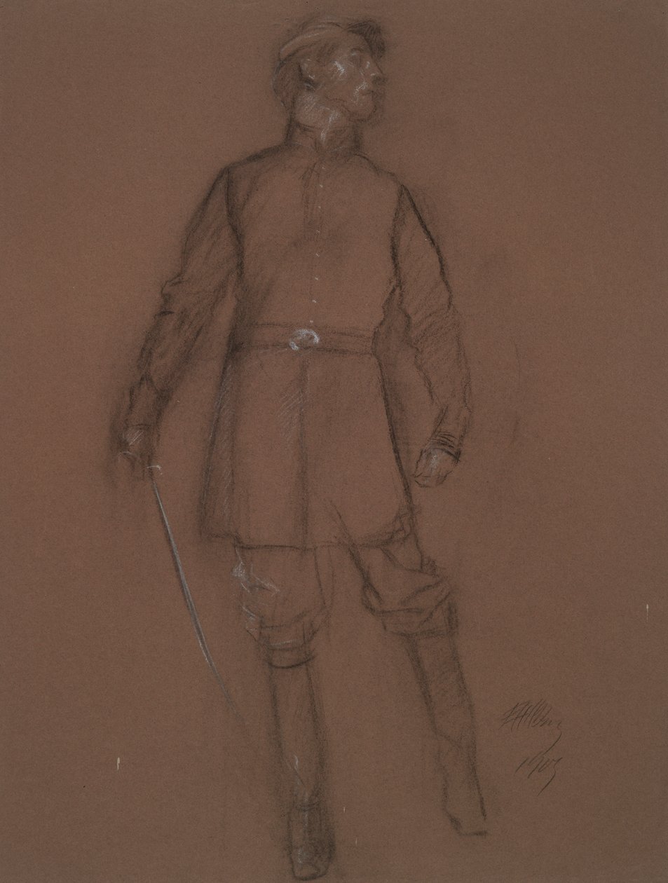 Studie for figuren til en borgerkrigsgeneral, i av Edwin Austin Abbey