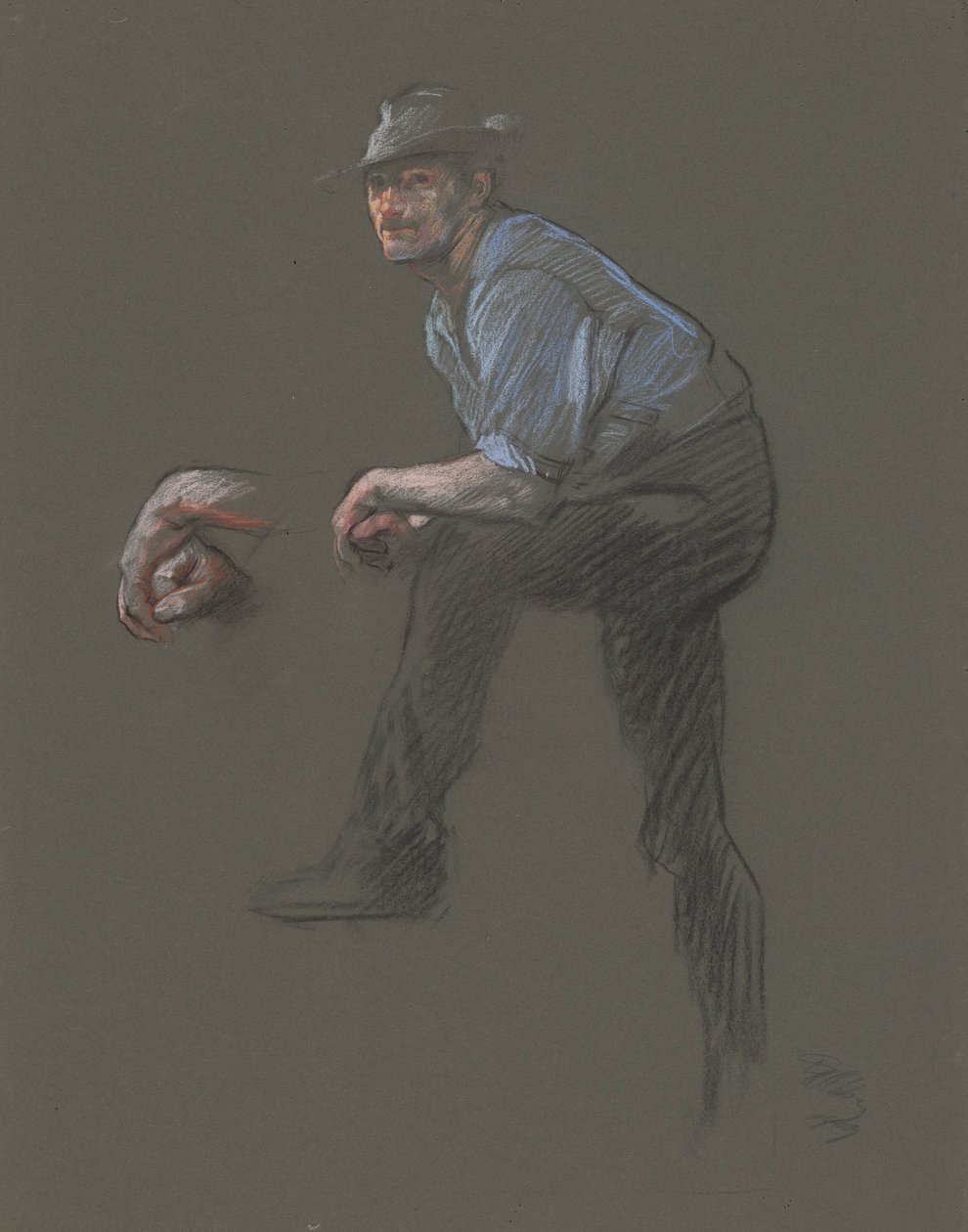 Studie for figuren til en arbeider i av Edwin Austin Abbey