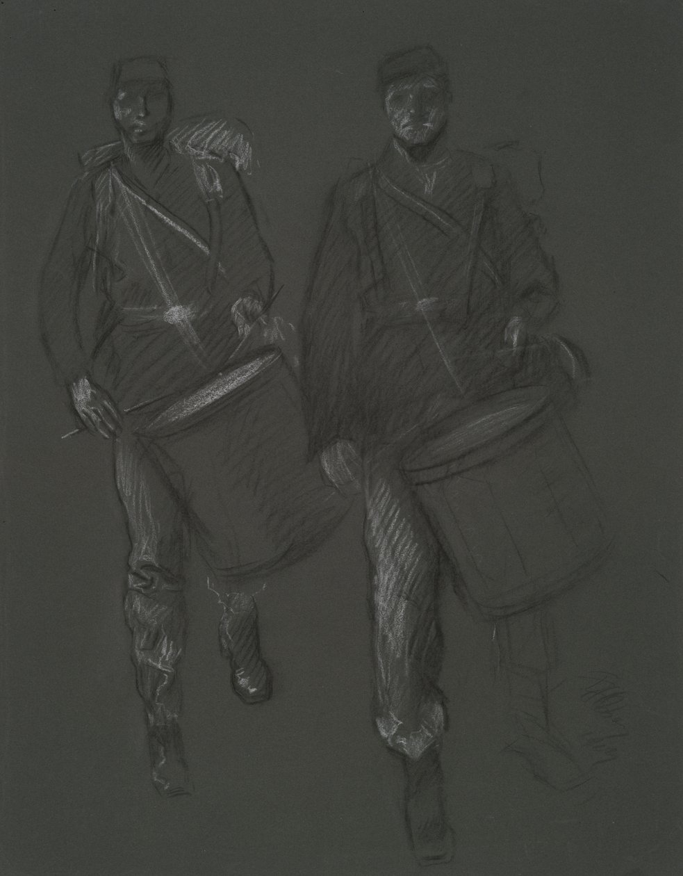 Studie for figurene til to borgerkrigstrommeslagere, i av Edwin Austin Abbey